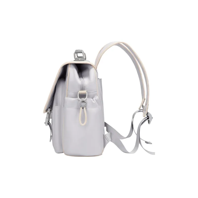 V.NINE Fabric With Synthetic Leather Backpack Large Size Unisex Dusty Gray/Classic Black-2
