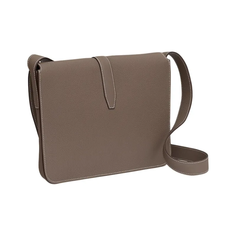 HERMES Steve Light Junior Togo Calfskin Messenger Bag Shoulder Bag Crossbody Bag Men's 18 Etoupe Elephant Gray-2