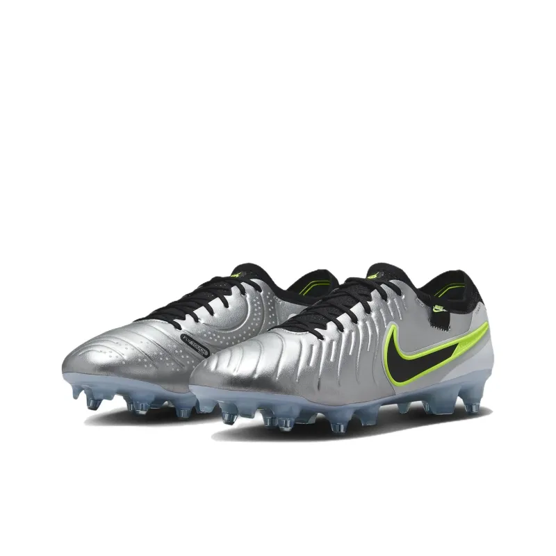 Nike Tiempo Legend 10 Anti-Slip Wear-Resistant Soccer Shoes Unisex Silver-1