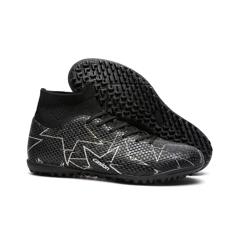 Casillon Cushioning Wear Resistant Lightweight Cushioning Mid Top Kids' Soccer Shoes Black Teenagers-4