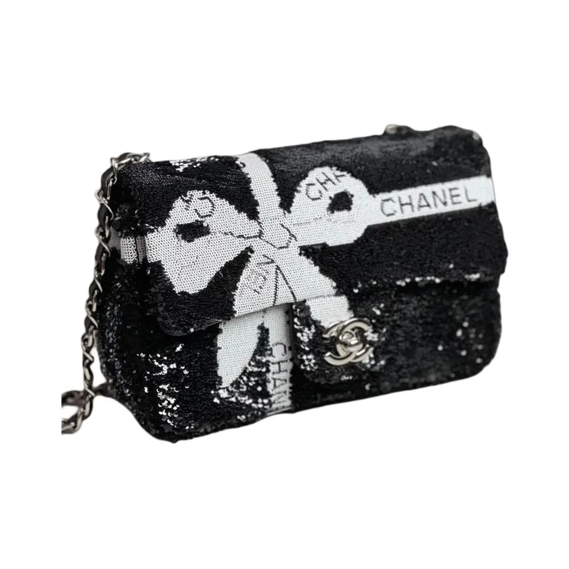 CHANEL Sequins Shoulder Bag, Crossbody Bag Women's Black-1