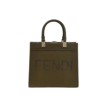 FENDI Leather Tote Bag Shopping Bag Handbag Small Size Women's Green