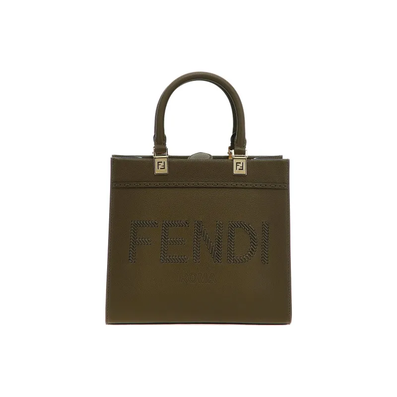 FENDI Leather Tote Bag Shopping Bag Handbag Small Size Women's Green-0