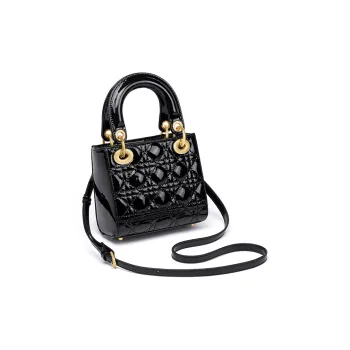 CNOLES Cow Leather Lady Dior Bag Handbag Small Square Bag Small Size Women's Black