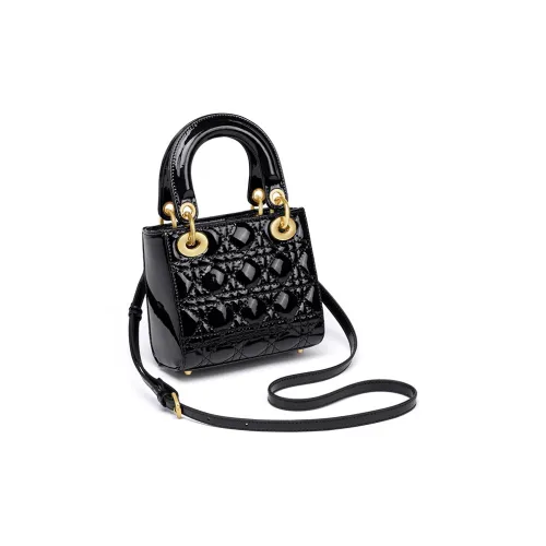 CNOLES Cow Leather Lady Dior Bag Handbag Small Square Bag Small Size Women's Black