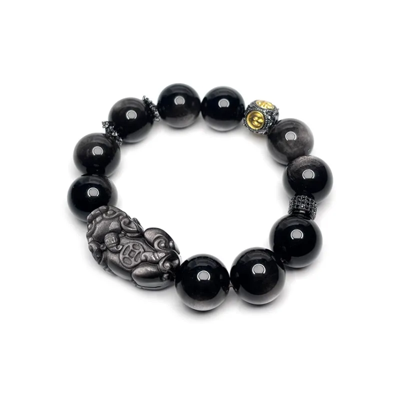 MOUNTAINS AND MANS Obsidian New Chinese Style Good Luck Beaded Bracelet Men's-4
