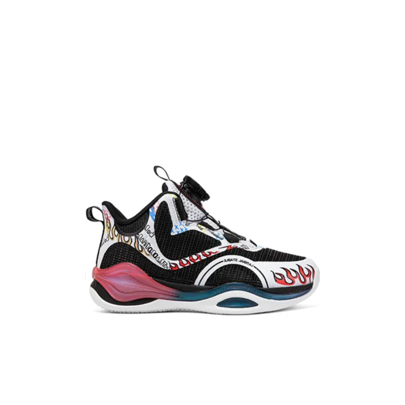XTEP Anti Slip Wear Resistant Mid Top Children's Basketball Shoes Black White Children Aged 3 7 Years Old-1