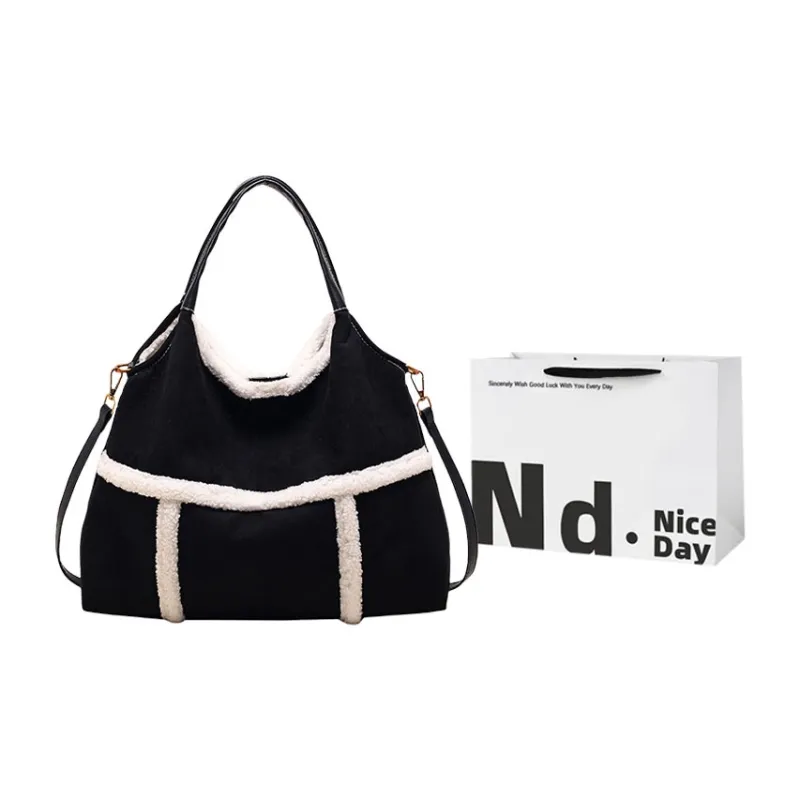 SWIMADE Suede Tote Crossbody One Shoulder Handbag Women's Black/Brown-0