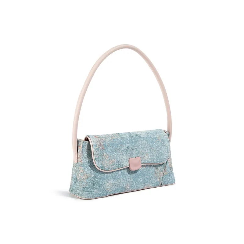 CAEISL&KCIEL PU Shoulder Bag, Handbag Regular Women's Blue And White Embroidery Powder-1