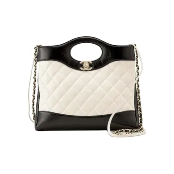 CHANEL Shiny Lambskin Shoulder Bag Crossbody Bag Handbag Mini Women's White & Black