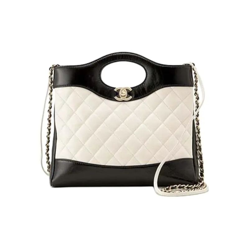 CHANEL Bright Lambskin Shoulder Bag, Crossbody Bag, Handbag Mini Women's White & Black-0