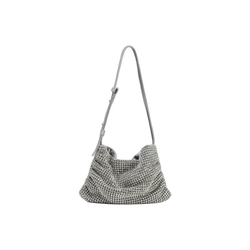 ZARA Cotton Bucket Bag Handbag Shoulder Bag Mini Women's Silver-0