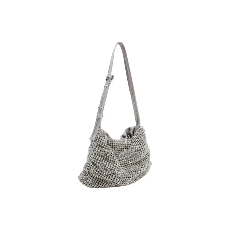 ZARA Cotton Bucket Bag Handbag Shoulder Bag Mini Women's Silver-1