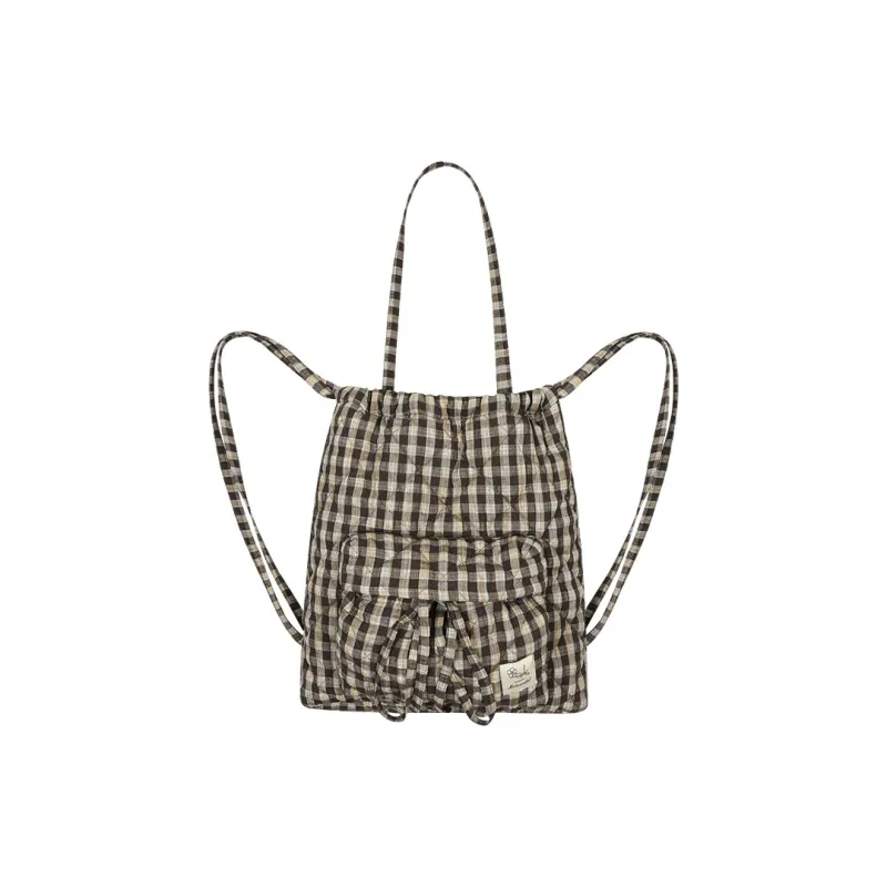 MostwantedLab Cotton Backpack Unisex Pink Brown Plaid/Yellow Brown Plaid-4