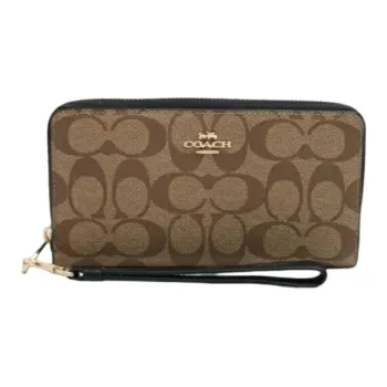 COACH PVC Polyvinyl Chloride Wallet Trumpets Women's Khaki