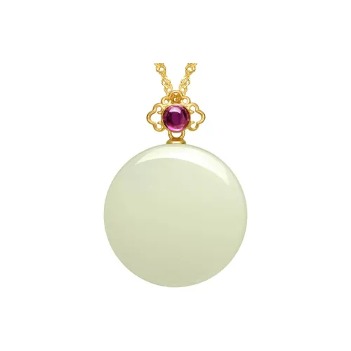 MARY WINDSOR Hetian Jade Round Plaque Pendant Pale Greenish-White Jade Women's