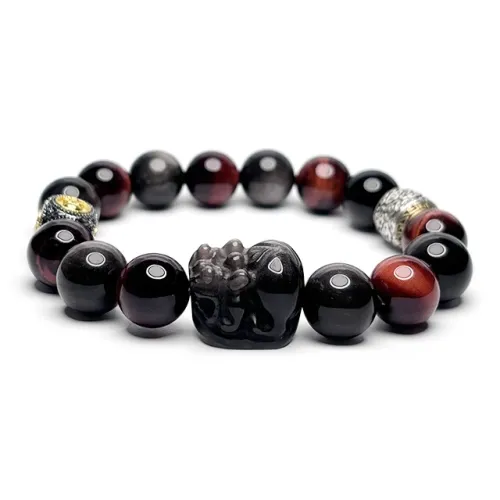 MOUNTAINS AND MANS Obsidian New Chinese Style Good Luck Beaded Bracelet Men's