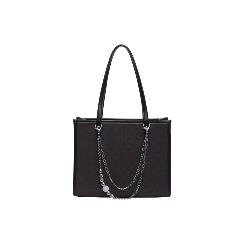GOX Canvas Bag, Tote Bag, Shopping Bag, Shoulder Bag Women's Gray Heart/Black Heart/Polka Dot Bowknot-0