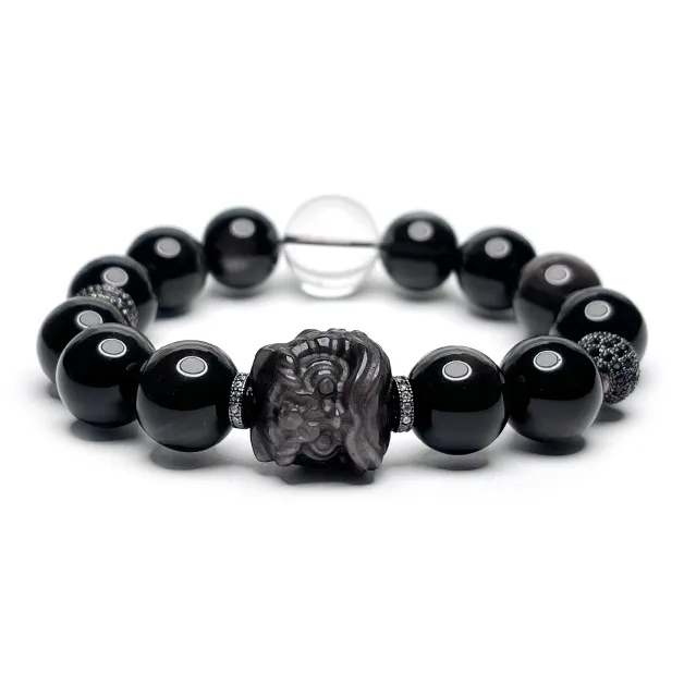 MOUNTAINS AND MANS Obsidian New Chinese Style Good Luck Beaded Bracelet Men's-0