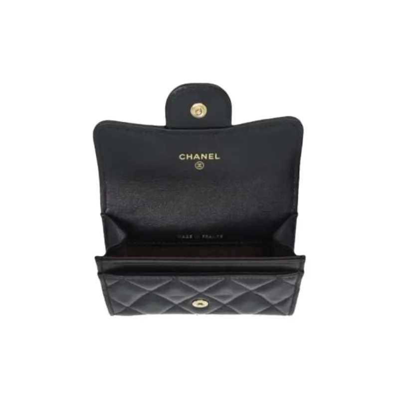 CHANEL Sheepskin Card Holder Women's Dark Gray-2