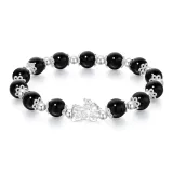 Sterling Silver Chinese Auspicious Animal Baby Beaded Bracelet with Black Onyx