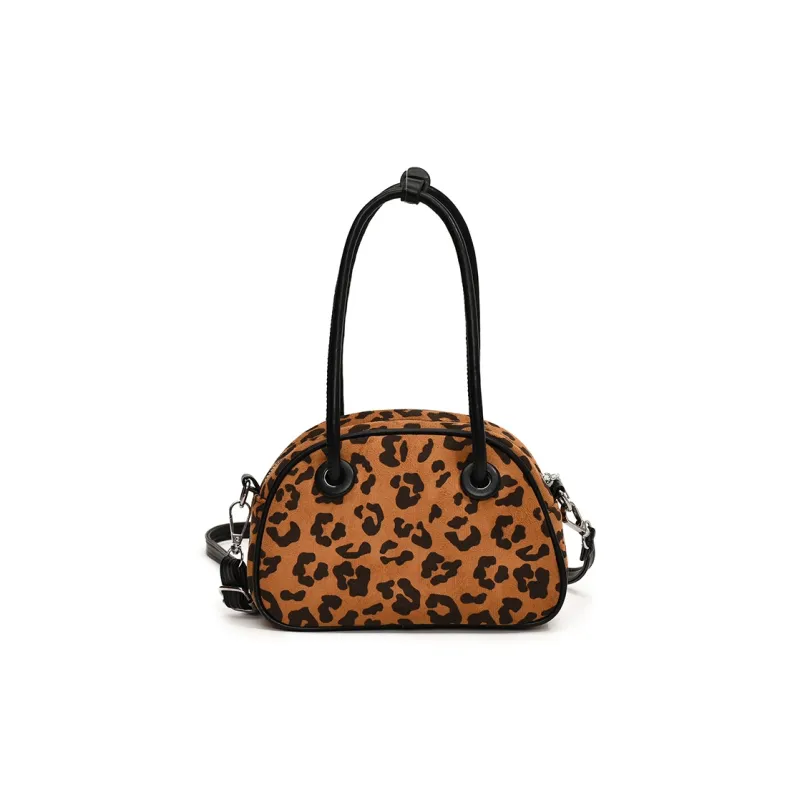 Morellybear PU Bowling Bag Crossbody Bag Regular Women's Black/Coffee/Khaki/Leopard Print Black/Leopard Print Brown-3