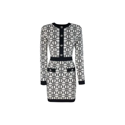 Elisabetta Franchi Logo Jacquard Long Sleeved Mini Dress