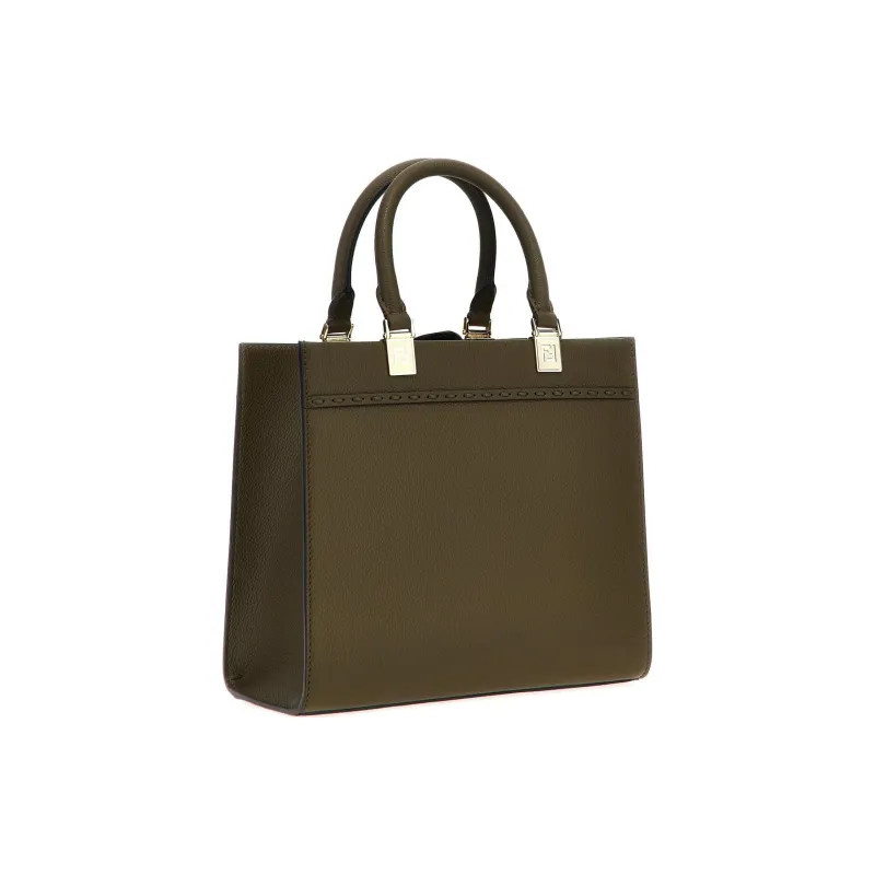 FENDI Leather Tote Bag Shopping Bag Handbag Small Size Women's Green-1
