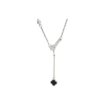 Happy Tide S925 Sterling Silver Necklaces Women's Silver+Black