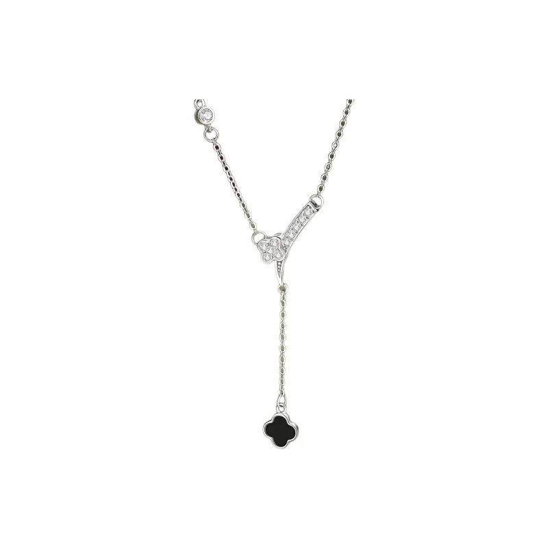 Happy Tide S925 Sterling Silver Necklaces Women's Silver+Black-0