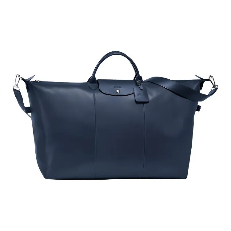 LONGCHAMP Le Foulonné Cow Leather Travel Bag Large Size Unisex Marine Blue-0