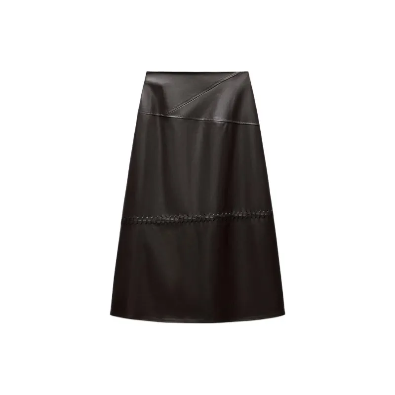 ZARA Leather Long Skirts Women's Purple-1