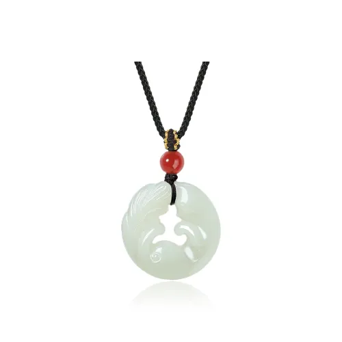 ZENGCAI National Style Jade Double Sided Carving, Fox Necklace, Pendant Jade Pendant Pale Greenish White Jade Women's