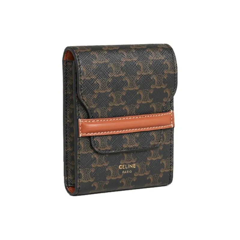 CELINE Canvas And Lambskin Card Holder Coin Purse Card Holder Clutch Unisex Tan/Black-1
