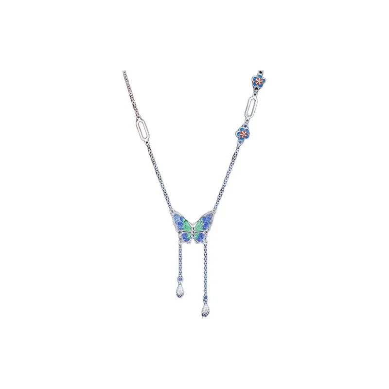Happy Tide S999 Silver Necklaces Women's Blue-0