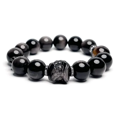 MOUNTAINS AND MANS Obsidian New Chinese Style Good Luck Beaded Bracelet Men's
