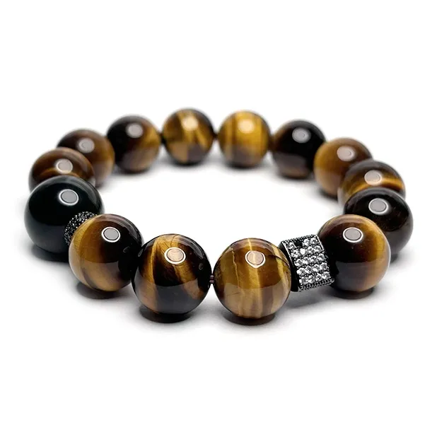 MOUNTAINS AND MANS Tiger's Eye Stone New Chinese Style Good Luck Beaded Bracelet Men's-1