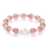 Sterling Silver Chinese Auspicious Animal Baby Beaded Bracelet[Strawberry Quartz]