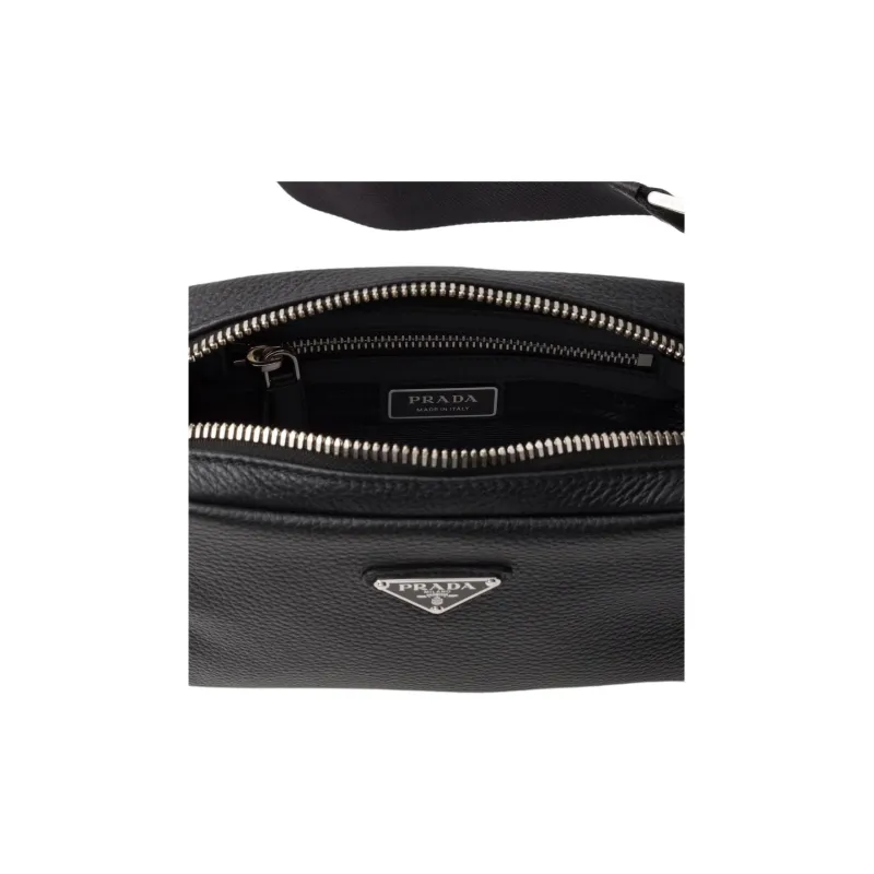 PRADA Leather Crossbody Bag Shoulder Bag Men's Black-4