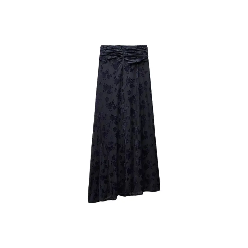 ZARA Casual Long Skirts Women's Dark Blue-1