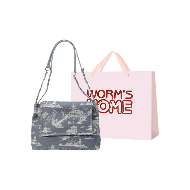 Worm's Home Canvas Handbag, Shoulder Bag Regular Women's Leopard Print/White/Blue-6