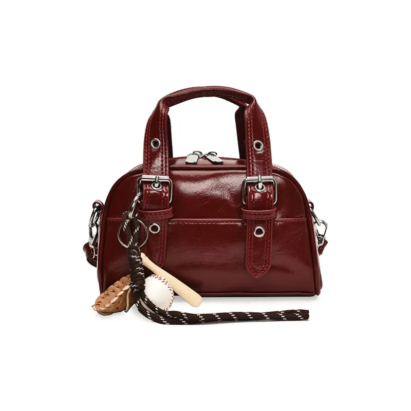 Morellybear PU Bowling Bag Handbag Crossbody Bag Regular Women's Black/Coffee/Brown/Red-6