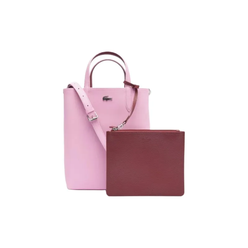 LACOSTE PVC Tote Bag, Shopping Bag, Shoulder Bag, Crossbody Bag, Handbag Medium Size Women's Pink & Burgundy-3