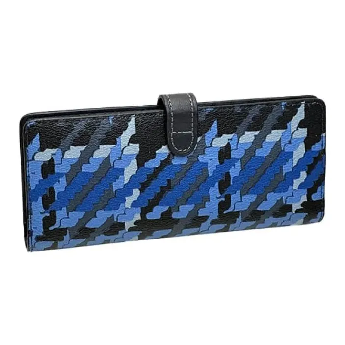 COACH Slim Wallet Canvas With Leather Coin Purse Wallet Small Size Women's Silver & Blue Multicolor-3