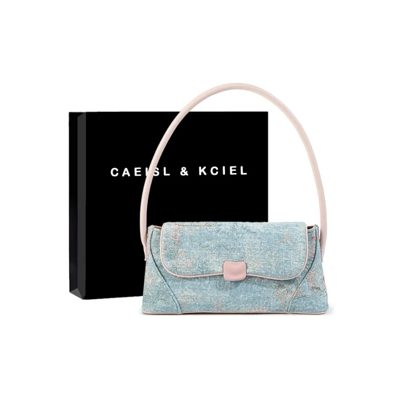 CAEISL&KCIEL PU Shoulder Bag, Handbag Regular Women's Blue And White Embroidery Powder-0