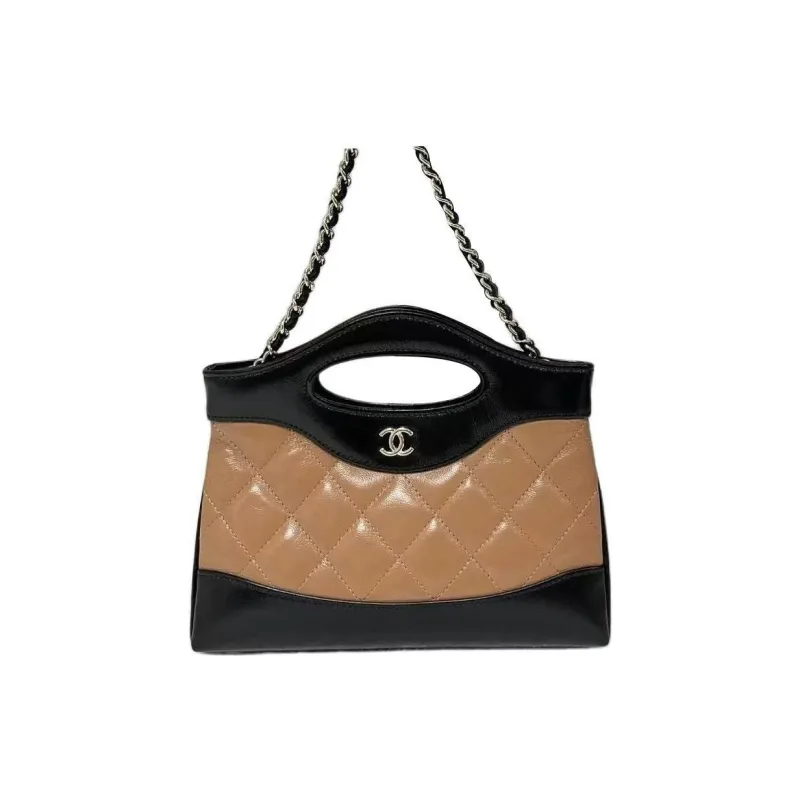 CHANEL Lambskin Handbag, Shoulder Bag, Crossbody Bag Women's Black & Brown-1