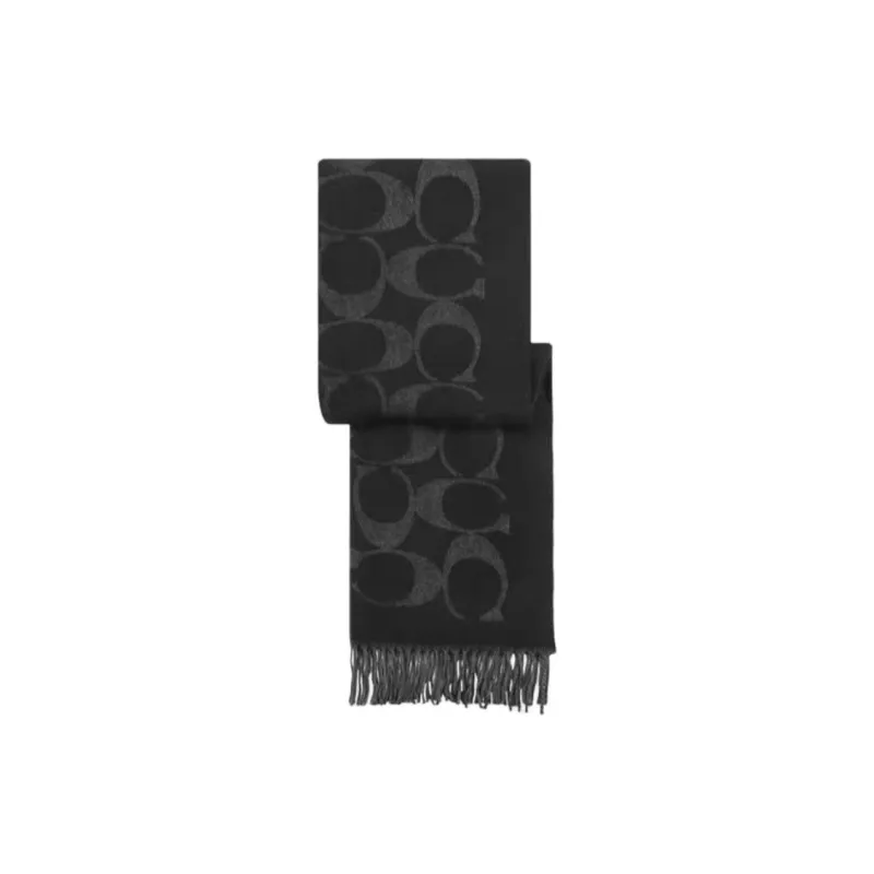 COACH Sheep Wool Knit Scarves Unisex Black-2