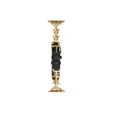 Apple Scenario Stars Rhinestone-Embellished Snap Button Leather Strap ~ Gold Colored Rhinestone-Black