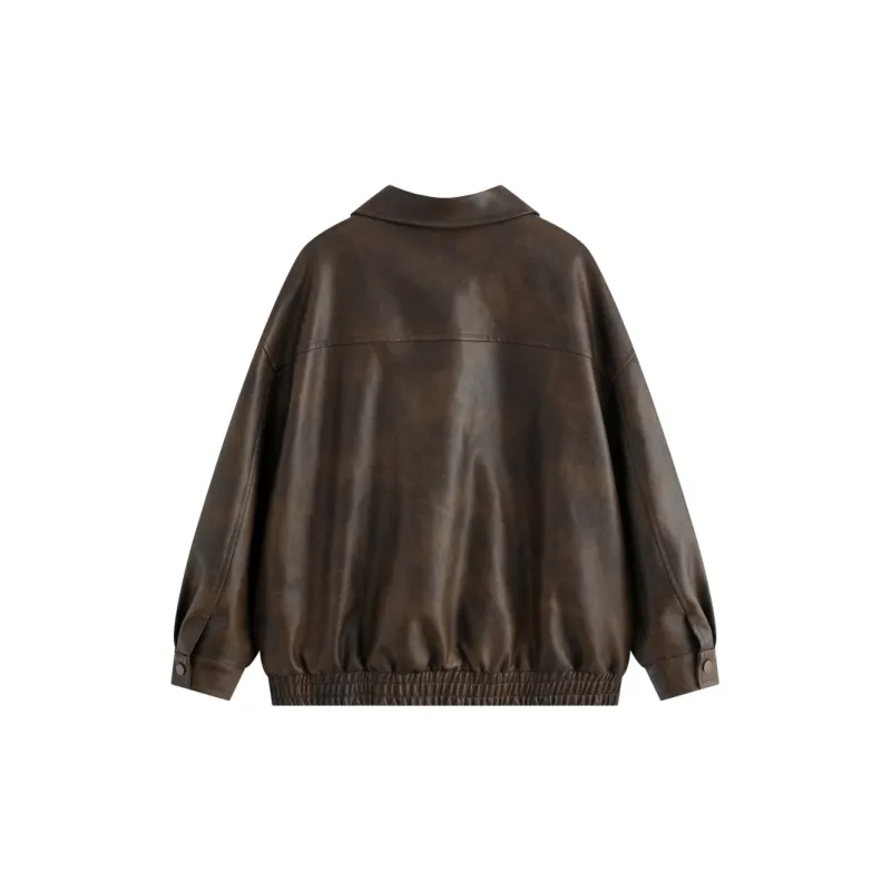 ZXZA Leather Jacket Women's Vintage Brown-1