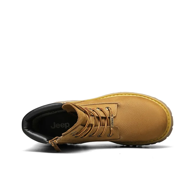 Jeep Vintage Classic Yellow Boots Short Mid-Calf Martin Boot Men's Black Warrior-5